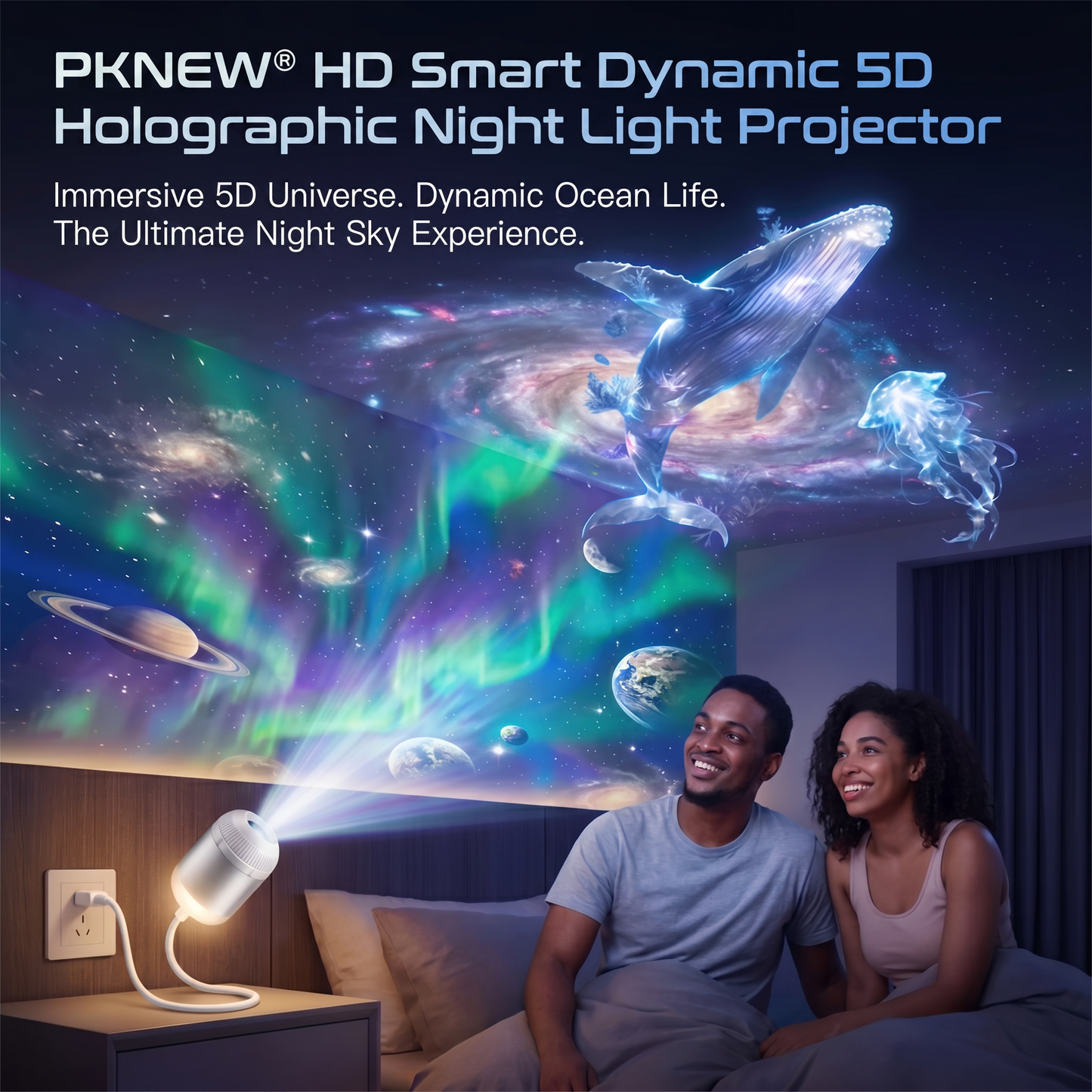 🥇PKNEW® NEXT-GEN SMART PROJECTION HD Smart Dynamic 5D Holographic Night Light Projector🌌